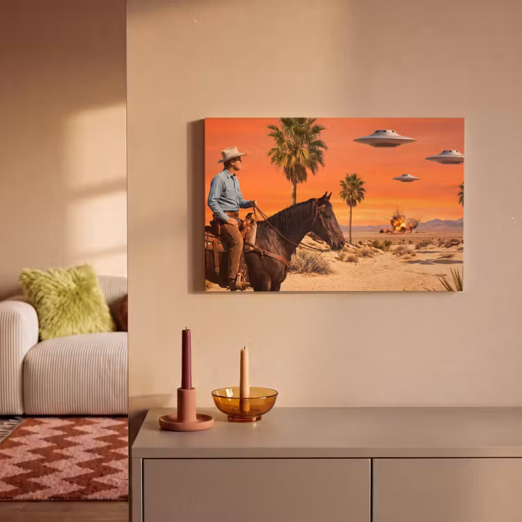 Leinwandbild - Cowboy – Pferd – Wüste - Cowboy - Paard - Woestijn canvas 2cm klein