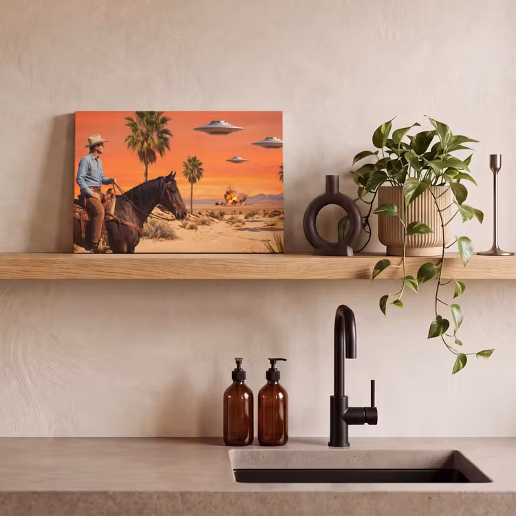 Leinwandbild - Cowboy – Pferd – Wüste - Cowboy - Paard - Woestijn canvas 2cm klein
