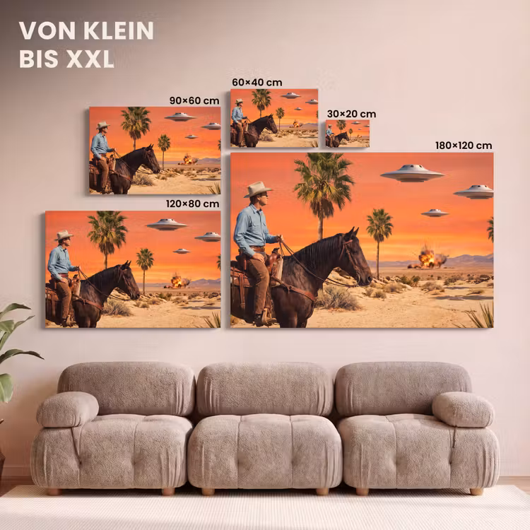 Leinwandbild - Cowboy – Pferd – Wüste - Cowboy - Paard - Woestijn canvas 2cm klein