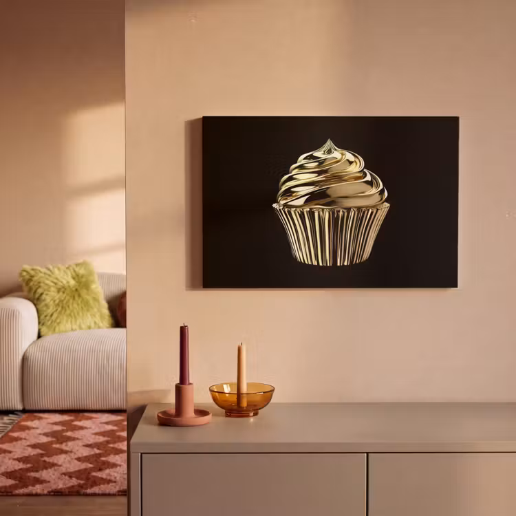 Cupcake - Eten - Goud - Zwart canvas 2cm klein -sfeer1