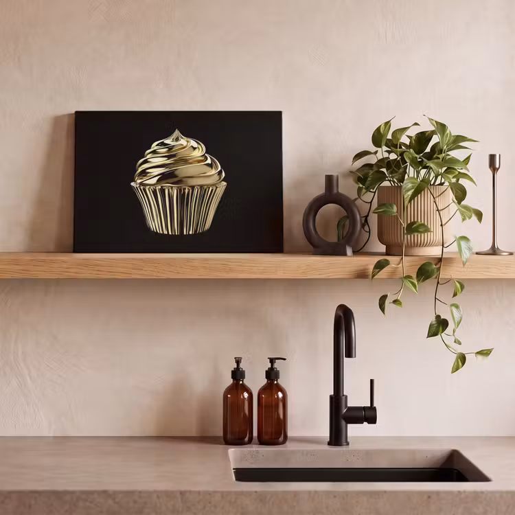 Cupcake - Eten - Goud - Zwart canvas 2cm klein -closeup_print_DE