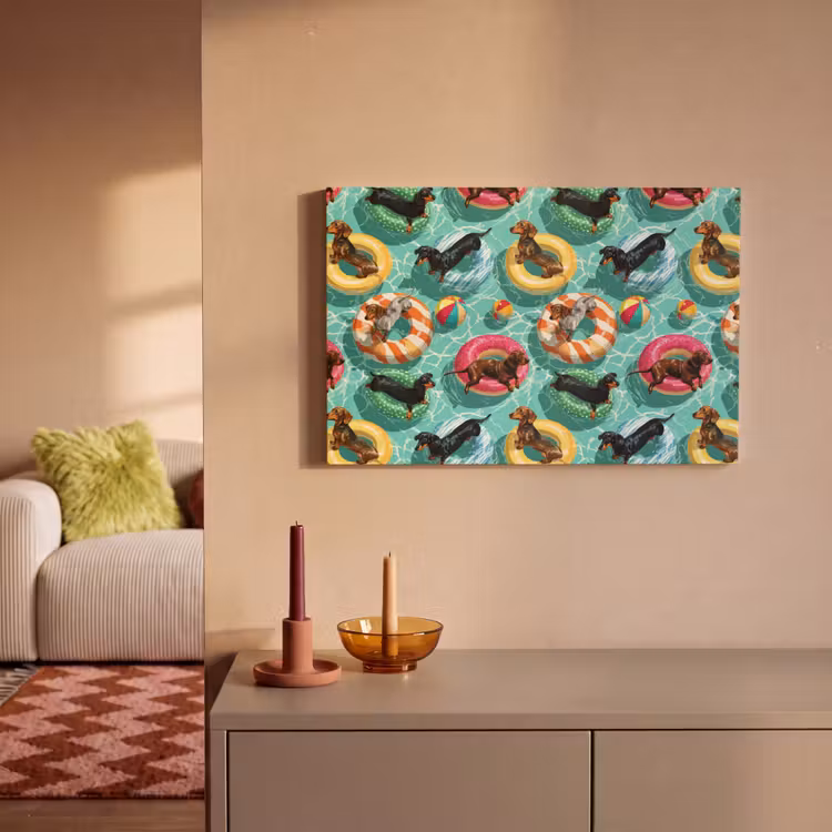Teckels - Zwembad - Kleurrijk canvas 2cm klein 34 -sfeer1