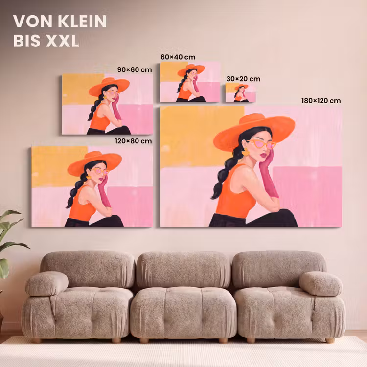 Vrouw - Hoed - Mode - Modern - Oranje canvas 2cm klein -Xsfeer8_DE