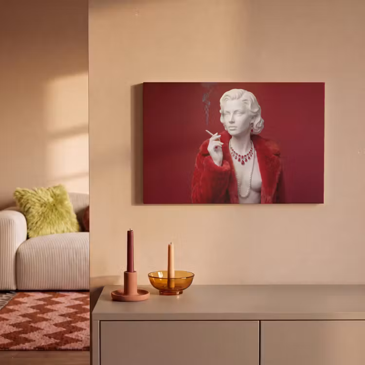 Vrouw - Bontjas - Mode - Klassiek - Rood canvas 2cm klein -sfeer1