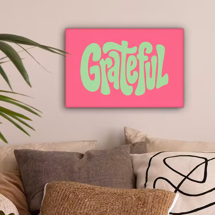 Grateful - Groen - Grafisch - Vloeiend canvas 2cm klein -sfeer1