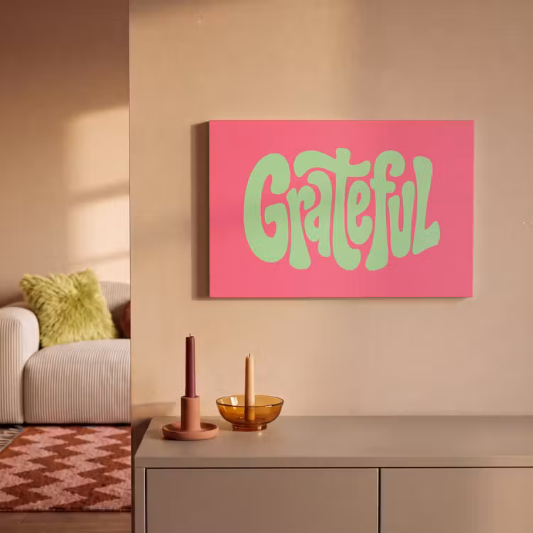 Grateful - Groen - Grafisch - Vloeiend canvas 2cm klein -sfeer1