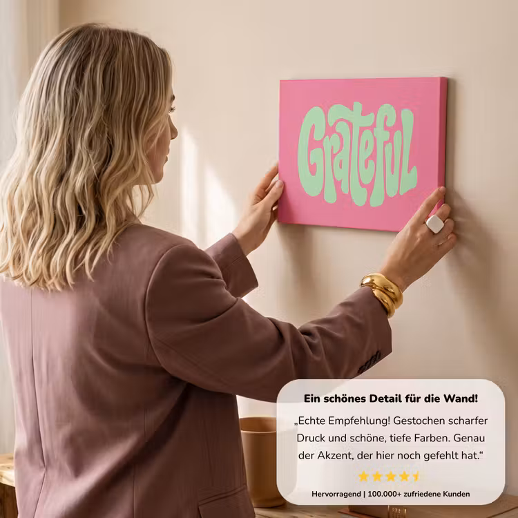 Grateful - Groen - Grafisch - Vloeiend canvas 2cm klein -sfeer3