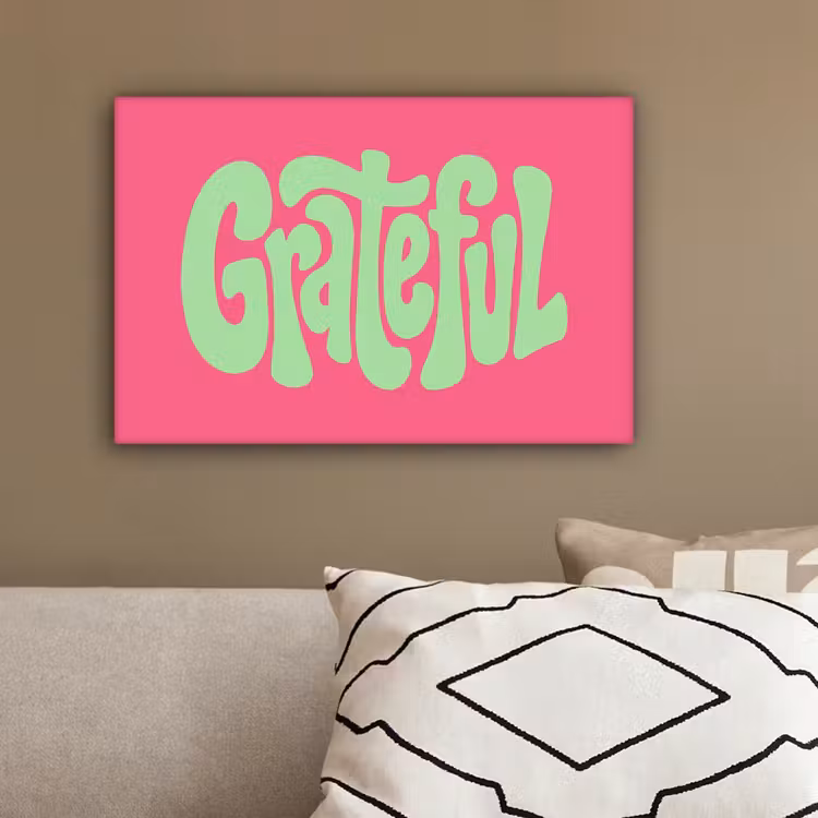 Grateful - Groen - Grafisch - Vloeiend canvas 2cm klein -sfeer6