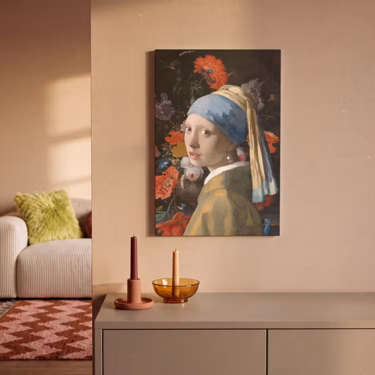 Meisje met de parel - Johannes Vermeer - Bloemen canvas 2cm klein -sfeer1