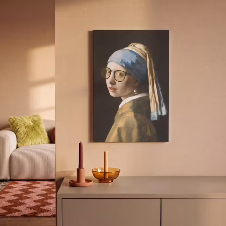 Meisje met de parel - Johannes Vermeer - Bril canvas 2cm klein -sfeer1