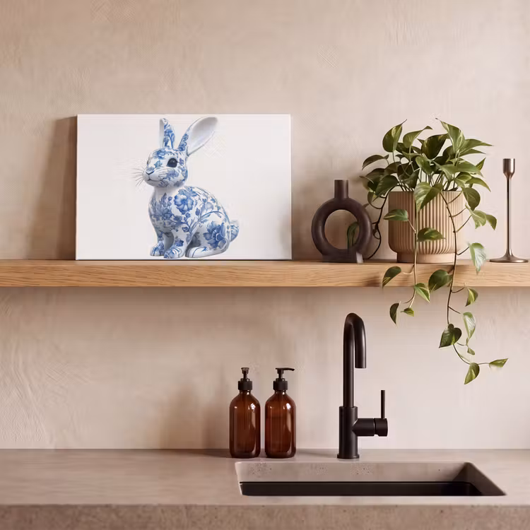 Delftsblauw - Haasje - Wit canvas 2cm klein -sfeer6