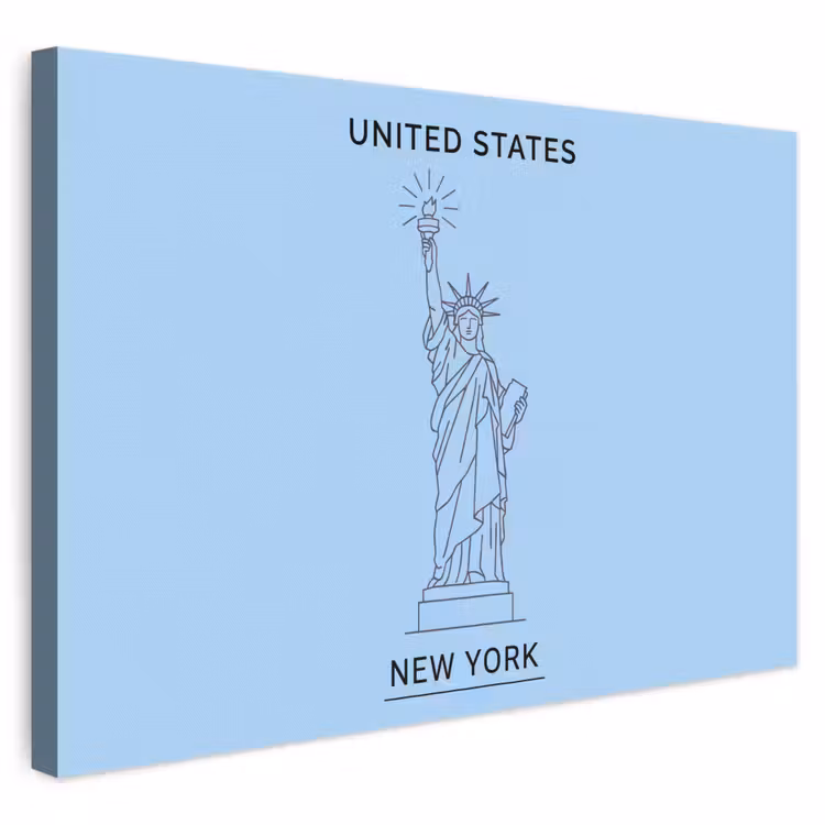 Monument - Vrijheidsbeeld - New York - Minimalistisch - Blauw canvas 2cm klein -3d