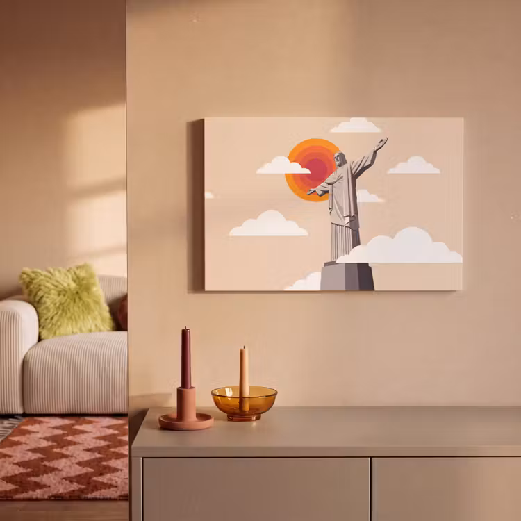 Monument - Stad - Zonsondergang - Minimalistisch - Oranje canvas 2cm klein -sfeer1
