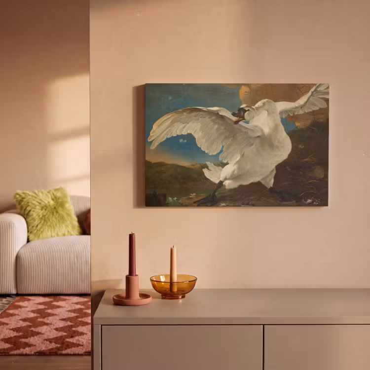 De bedreigde zwaan - Schilderij van Jan Asselijn canvas 2cm klein -sfeer1