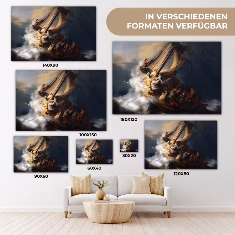 De storm op het meer van Galilea - Rembrandt van Rijn canvas 2cm klein -Xsfeer8_DE