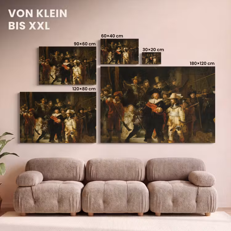 De Nachtwacht - Schilderij van Rembrandt van Rijn canvas 2cm klein -Xsfeer8_DE