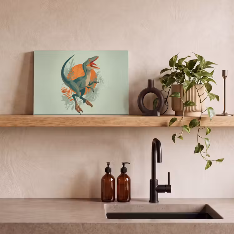 Dino - Bladeren - Grafisch - Groen canvas 2cm klein -sfeer3
