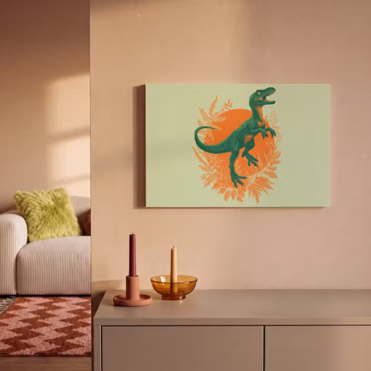 Dinosaurus - Groen - Planten - Cirkel canvas 2cm klein -sfeer1