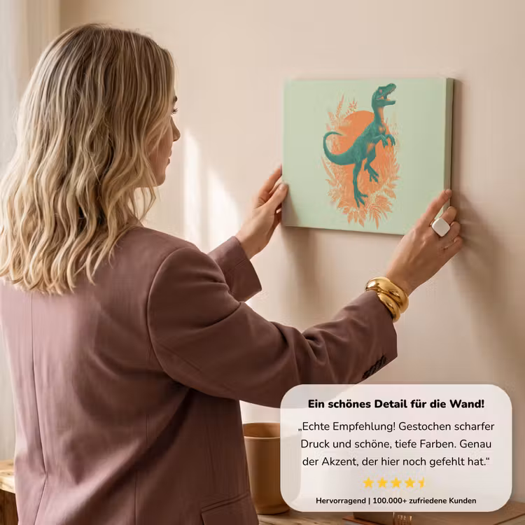 Dinosaurus - Groen - Planten - Cirkel canvas 2cm klein -sfeer3