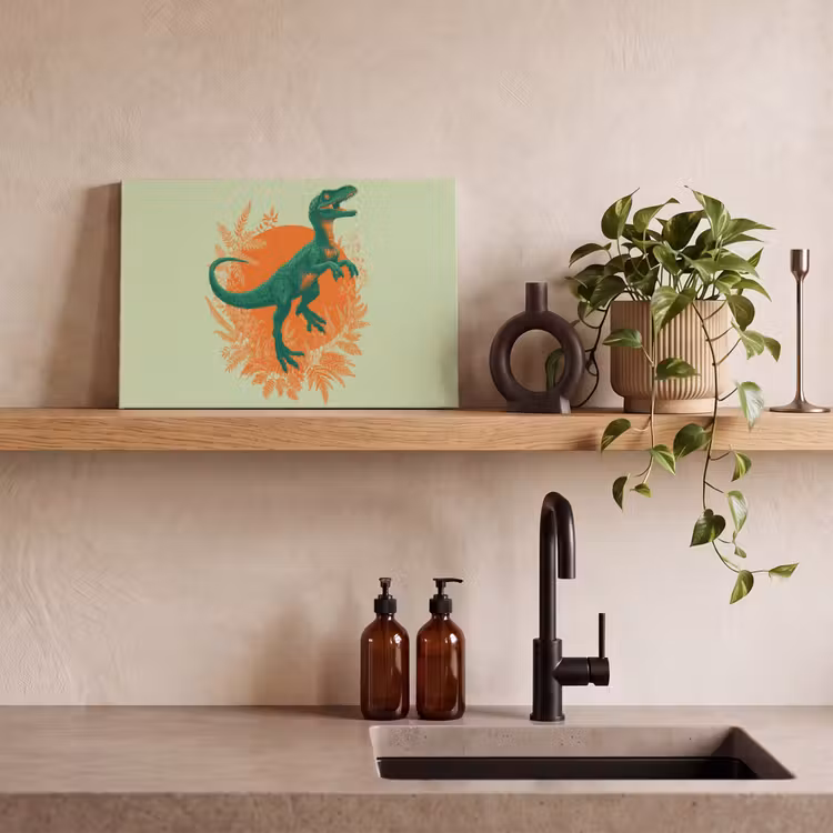Dinosaurus - Groen - Planten - Cirkel canvas 2cm klein -sfeer6