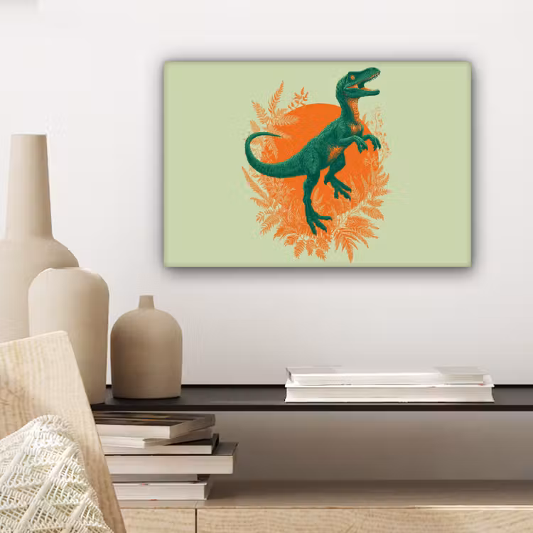 Dinosaurus - Groen - Planten - Cirkel canvas 2cm klein -closeup_print_DE