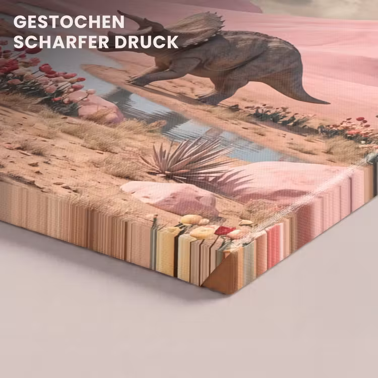 Leinwandbild - Dinosaurier – Rosa – Landschaft - Dinosaurus - Roze - Landschap canvas 2cm klein