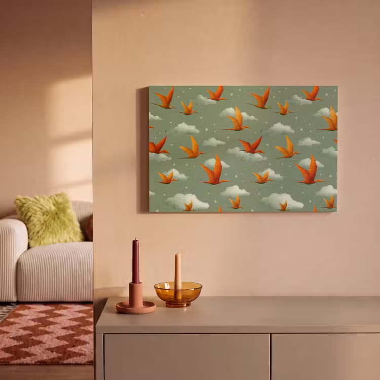 Dinosaurussen - Wolken - Sterren - Oranje canvas 2cm klein -sfeer1