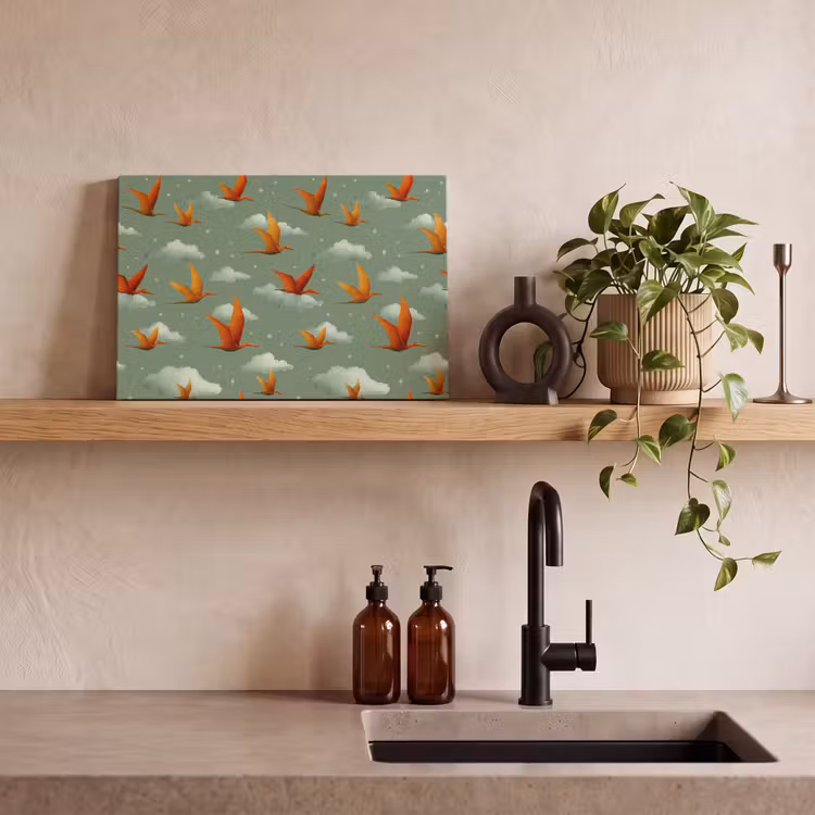 Dinosaurussen - Wolken - Sterren - Oranje canvas 2cm klein -closeup_print_DE