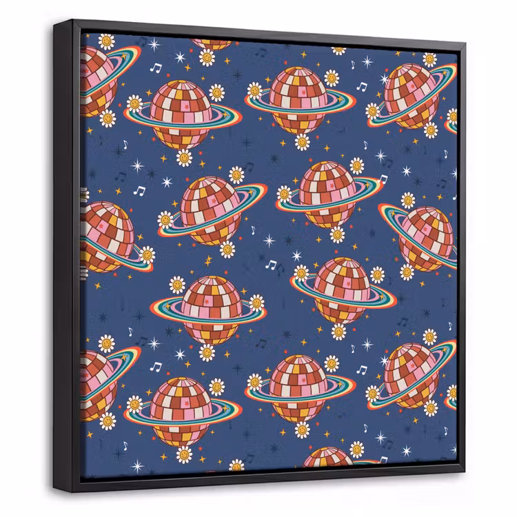 Disco - Blauw - Patroon Canvas met baklijst klein 1124 -threedimensional_3d_global