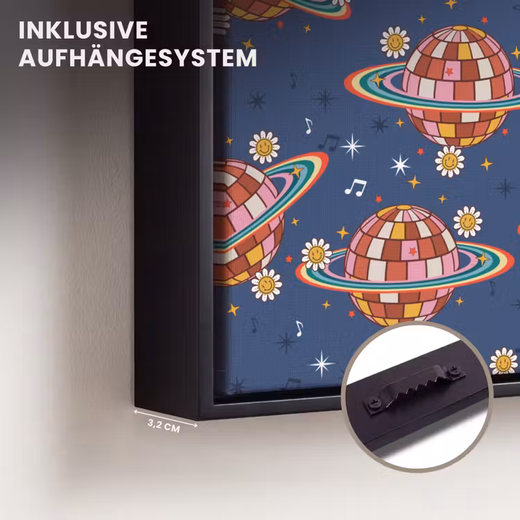 Disco - Blauw - Patroon Canvas met baklijst klein 1124 -closeup_ophangsysteem_DE