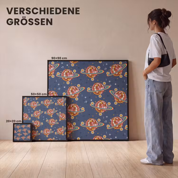 Disco - Blauw - Patroon Canvas met baklijst klein 1124 -comparison_formatenoverzicht_DE