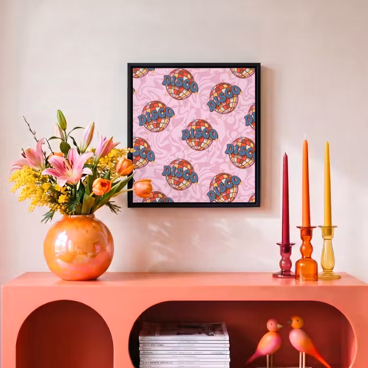 Disco - Bal - Patroon - Roze Canvas met baklijst klein 1124 -atmosphere_sfeer3_global