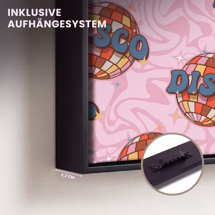 Disco - Bal - Patroon - Roze Canvas met baklijst klein 1124 -closeup_ophangsysteem_DE