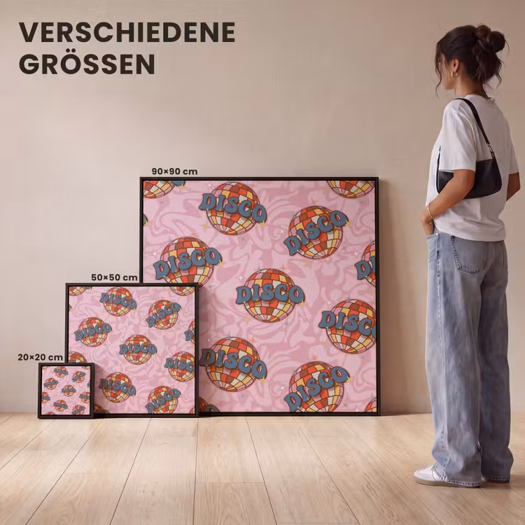 Disco - Bal - Patroon - Roze Canvas met baklijst klein 1124 -comparison_formatenoverzicht_DE