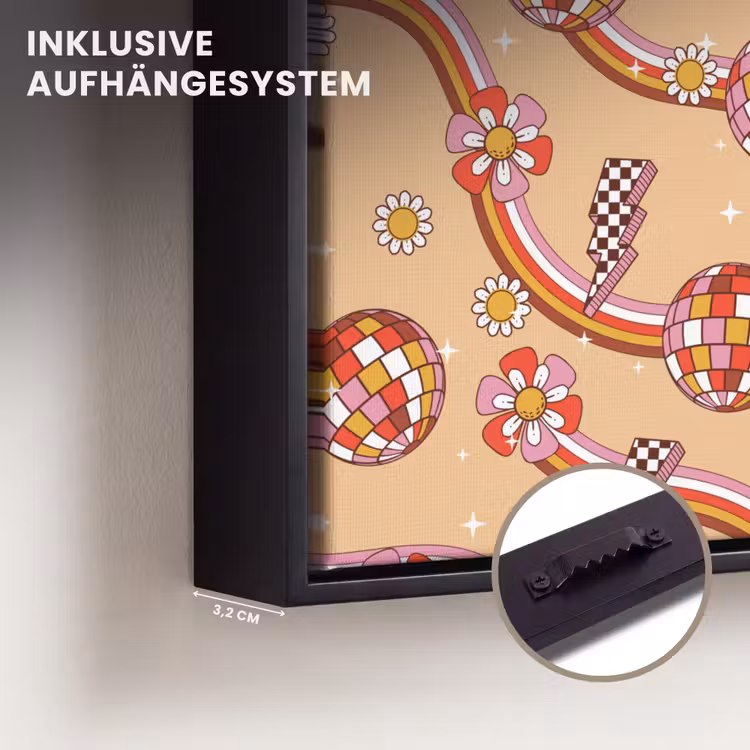 Disco - Patroon - Lijnen Canvas met baklijst klein 1124 -closeup_ophangsysteem_DE