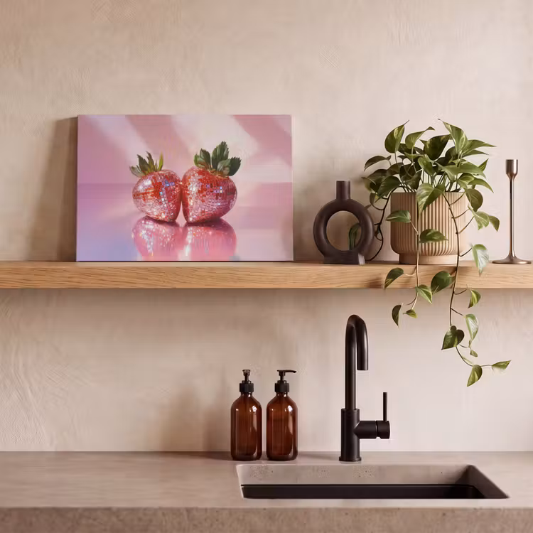 Disco - Fruit - Glitter - Strawberry canvas 2cm klein -sfeer3
