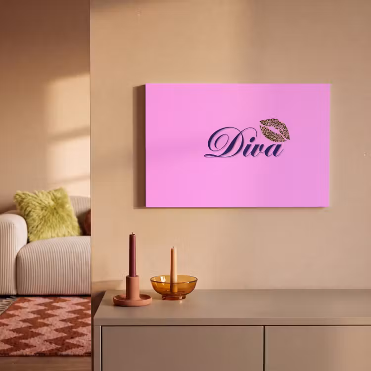 Diva - Lip - Panterprint - Roze canvas 2cm klein -sfeer1
