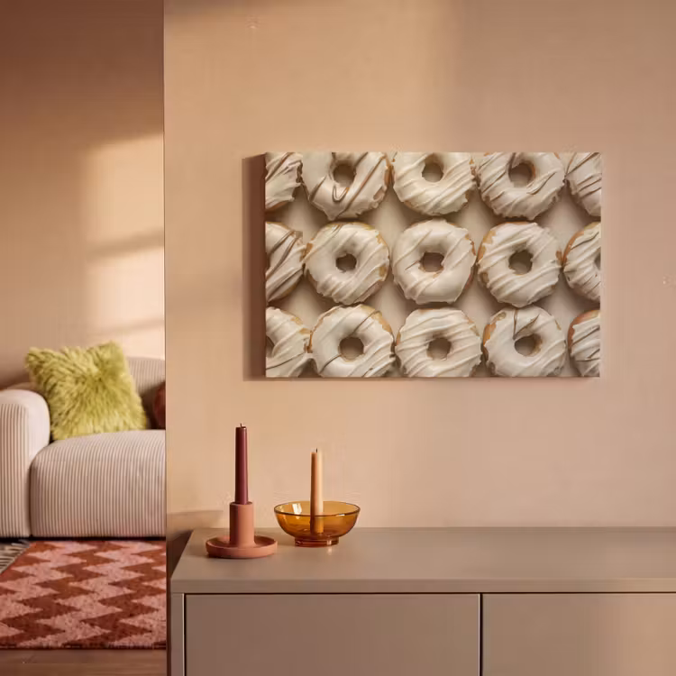 Donuts - Chocolade - Wit - Beige canvas 2cm klein -sfeer1