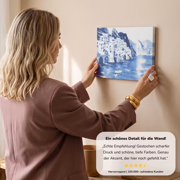 Dorp - Rotswand - Roeiboot - Water canvas 2cm klein -Xsfeer7_DE