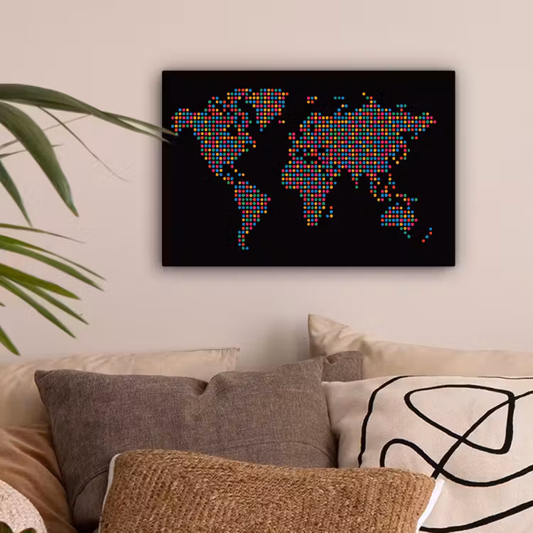 Stippen - Kleurrijk - Wereldkaart canvas 2cm klein -sfeer1
