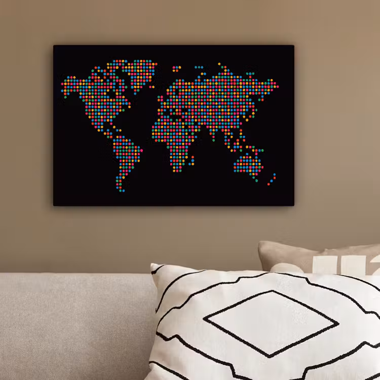 Stippen - Kleurrijk - Wereldkaart canvas 2cm klein -sfeer3