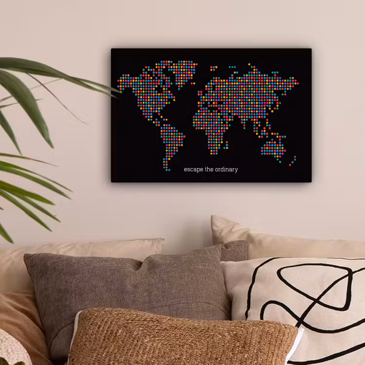 Stippen - Wereldkaart - Kleurrijk canvas 2cm klein -sfeer1