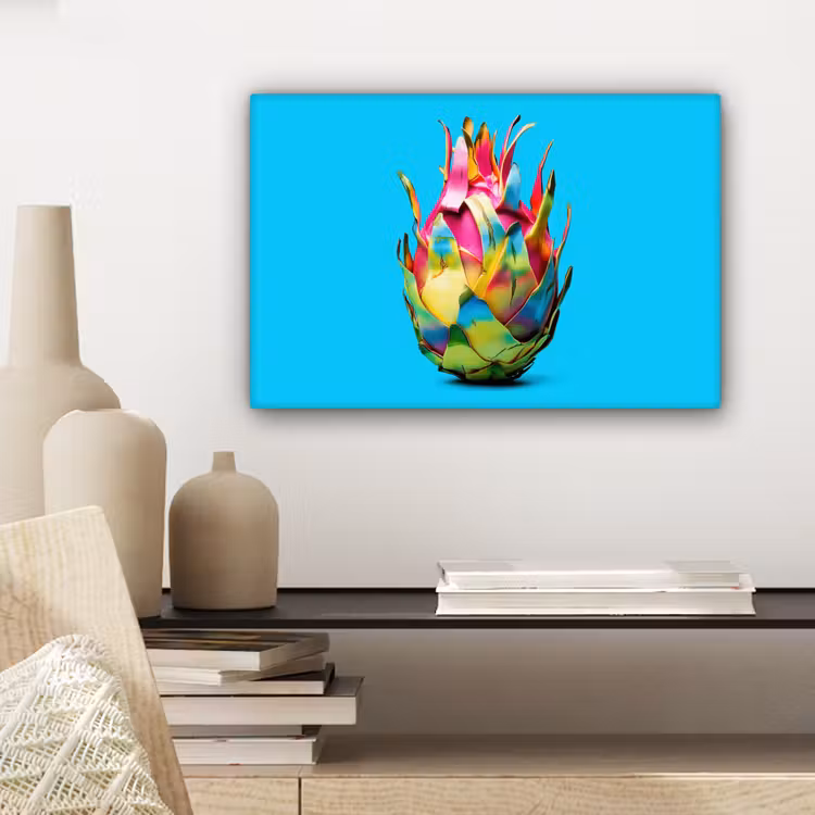 Drakenfruit - Blauw - Levendig canvas 2cm klein -sfeer6