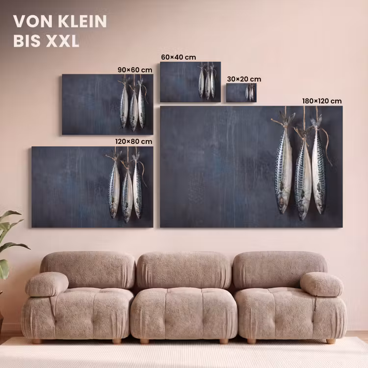 Leinwandbild - Drei Fische – Seil - Drie vissen - Touw canvas 2cm klein