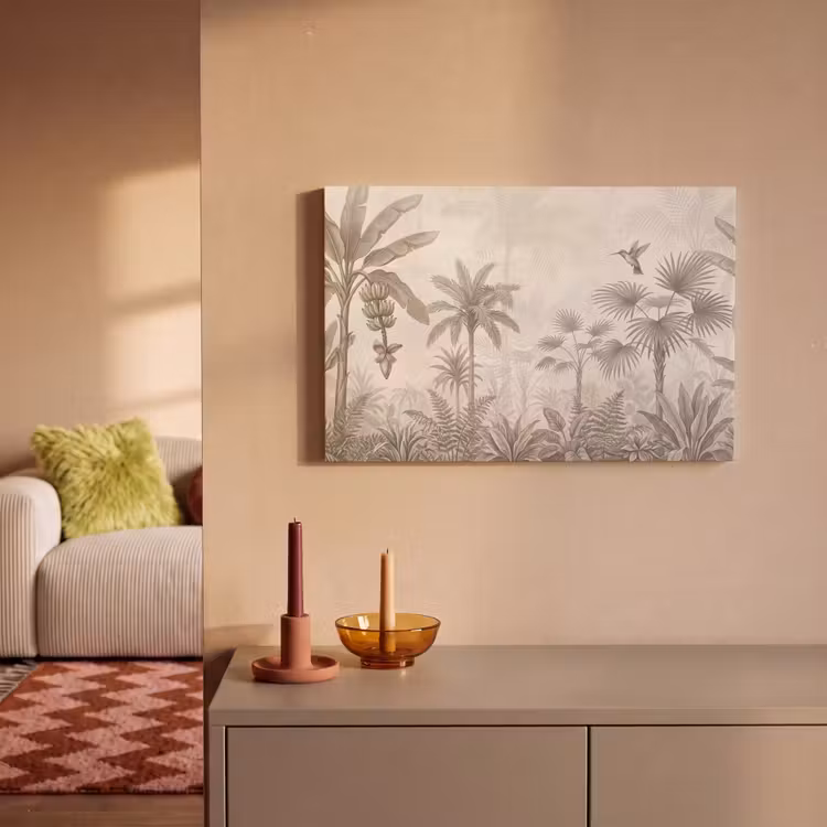 Jungle - Banenboom - Kolibrie - Beige canvas 2cm klein -sfeer1
