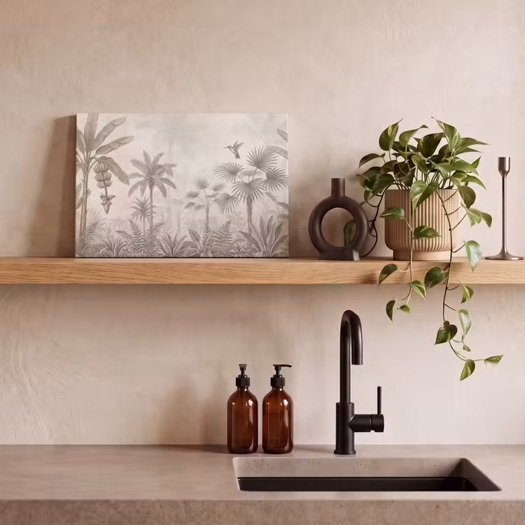 Jungle - Banenboom - Kolibrie - Beige canvas 2cm klein -sfeer3