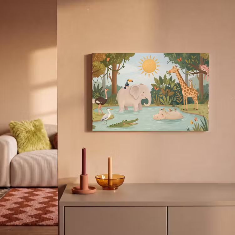 Jungle - Oase - Dieren - Kleurrijk canvas 2cm klein -sfeer1
