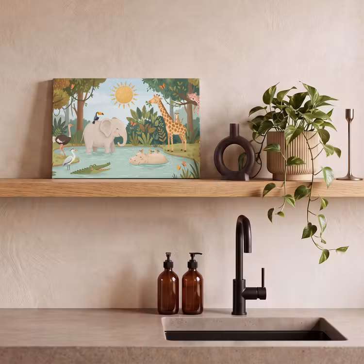 Jungle - Oase - Dieren - Kleurrijk canvas 2cm klein -sfeer3