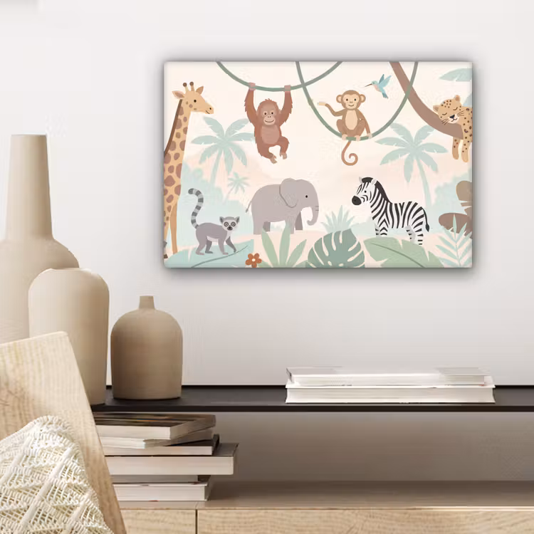 Jungle - Dieren - Groen canvas 2cm klein -sfeer6