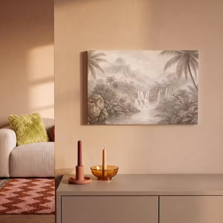 Jungle - Watervallen - Tropisch - Illustratie canvas 2cm klein -sfeer1